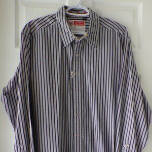 Robert Graham Men's Dress Shirt Size Large White Blue Stiped Business Formal Dad